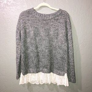 Gray knit lace hem sweater